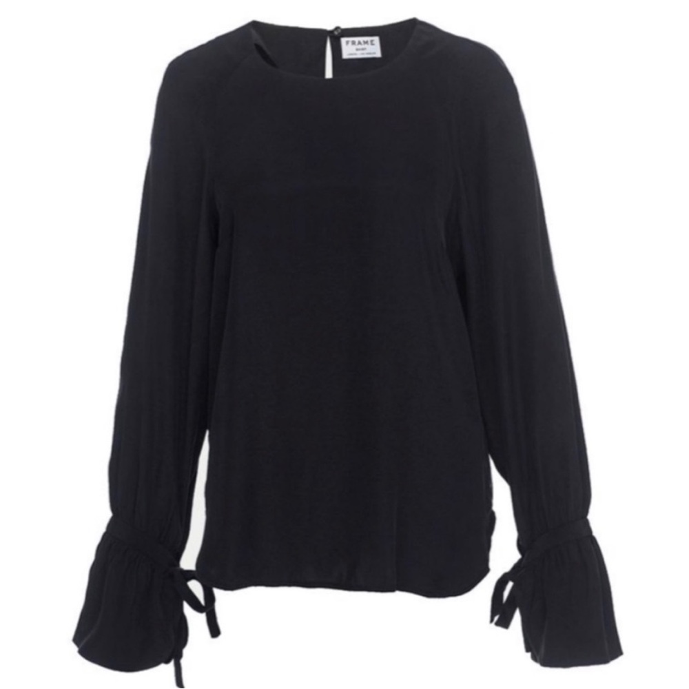 NWT FRAME Denim Voluminous Cuff Silk Blouse - Black Size Medium